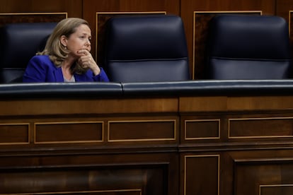 Nadia Calviño, vicepresidenta primera y ministra de Asuntos Económicos, este miércoles en el Congreso.