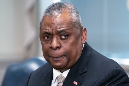 Secretary of Defense Lloyd Austin speaks during a meeting with Canada's Minister of National Defense Anita Anand, at the Pentagon in Washington, Friday, Feb. 10, 2023.