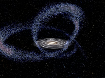 Formación estelar provocada por la galaxia enana de Sagitario en su aproximación actual a la Vía Láctea.