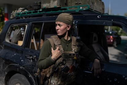 Yara, paramédica militar destinada en Donbás, encargada de evacuar heridos del frente, el domingo.