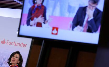 La presidenta de Banco Santander, Ana Botín, en la presentación de resultados de la entidad en su sede de Boadilla del Monte (Madrid).