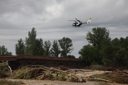 Inundaciones en Aldea del Fresno, al suroeste de la Comunidad de Madrid, este lunes.