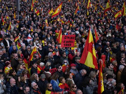 Centenares de personas se manifiestan contra el Gobierno de Pedro Sánchez, en Cibeles, a 21 de enero de 2023, en Madrid (España).
FERNANDO SÁNCHEZ / EUROPA PRESS
21/01/2023