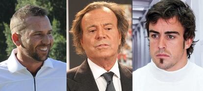 El golfista Sergio García, Julio Iglesias y Fernando Alonso
