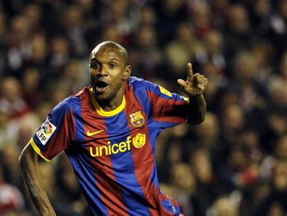 Abidal festeja su gol en San Mamés el pasado miércoles.