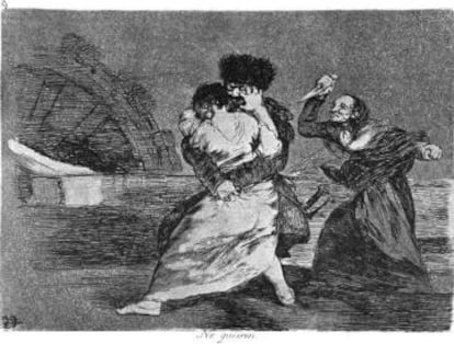 Entre los grabados de la serie 'Los Desastres de la Guerra', el aguafuerte titulado 'No quieren', de Goya.