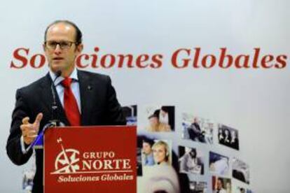 El consejero delegado de Grupo Norte, Miguel Calvo, durante la presentación esta mañana en Valladolid de los resultados del ejercicio 2013 del Grupo Norte en España y en el ámbito internacional.