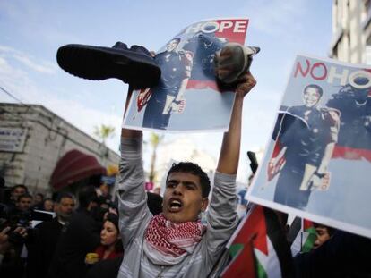 Manifestaci&oacute;n en Ramala contra la visita de Barack Obama.