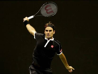 Federer, durante el partido contra Dimitrov en Nueva York.