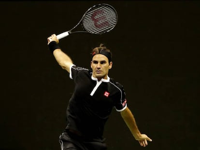 Federer, durante el partido contra Dimitrov en Nueva York.