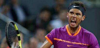 Nadal celebra su triunfo en los cuartos, ante Goffin.