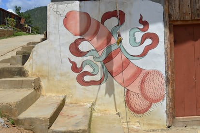 Numerosas viviendas del país tienen las puertas flanqueadas con dibujos de penes en plena eyaculación. Los butaneses aseguran que espantan a los malos espíritus y atraen la fertilidad. 
