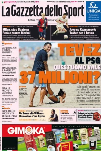 Portada de la edición de hoy de la <i>Gazzetta dello Sport</i>