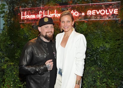 La actriz Cameron Díaz, junto a su marido, el guitarrista de Good Charlotte, Benji Madden, en 2016.

