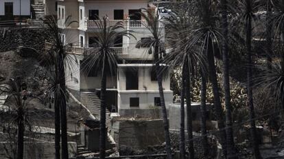 Burned homes are seen on August 14 in Valle Gran Rey after wildfires devastated La Gomera.