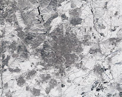 Imagen de satélite de Madrid durante la borrasca Filomena.
