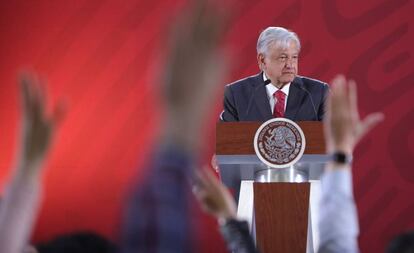 Andrés Manuel López Obrador durante su acostumbrada rueda de prensa matutina.
