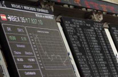 Pantalla con el principal indicador de la Bolsa española, el IBEX 35. EFE/Archivo
