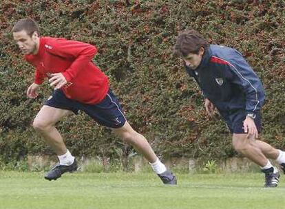 Albelda y Voro, durante el entrenamiento de ayer.