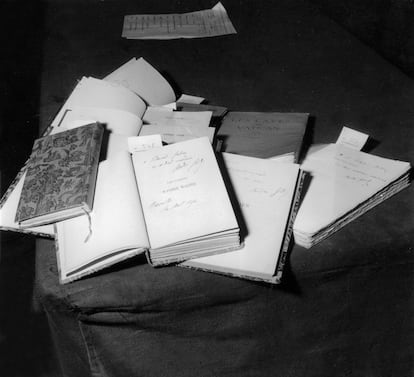 Conjunto de manuscritos de André GIde, en una subasta de 1959 en París.