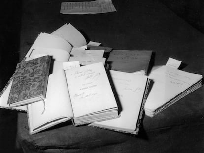 Conjunto de manuscritos de André GIde, en una subasta de 1959 en París.
