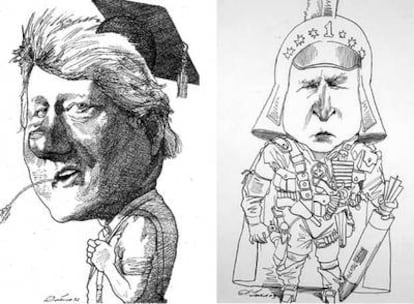 El ex presidente Clinton y George W. Bush figuran entre los dibujos satíricos de Levine