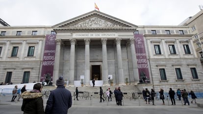 Fachada principal del Congreso de los Diputados, en una jornada de puertas abiertas.