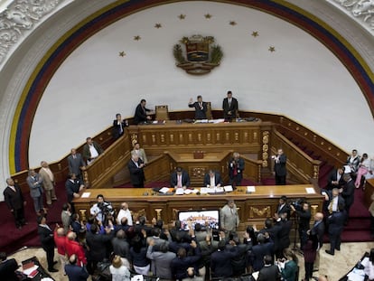 Sessão da Assembleia Nacional da Venezuela no dia 26 de janeiro em Caracas.