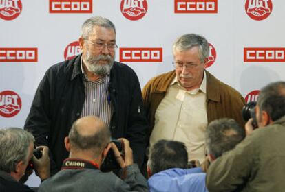 Rueda de prensa en la que Cándido Méndez e Ignacio Fernández Toxo han anunciado que convocarán una huelga general el próximo 29 de septiembre.