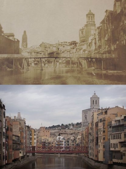 A dalt, Girona el 1852, a baix, en l'actualitat.