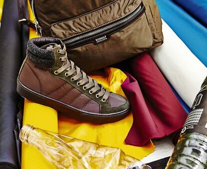 A high-top sneaker and a backpack from Ecoalf's fall collection.