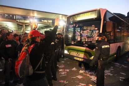 Piquetes en las cocheras de Bilbao.