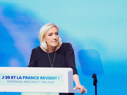 Marine Le Pen, durante un acto electoral en Perpignan el pasado 1 de mayo.