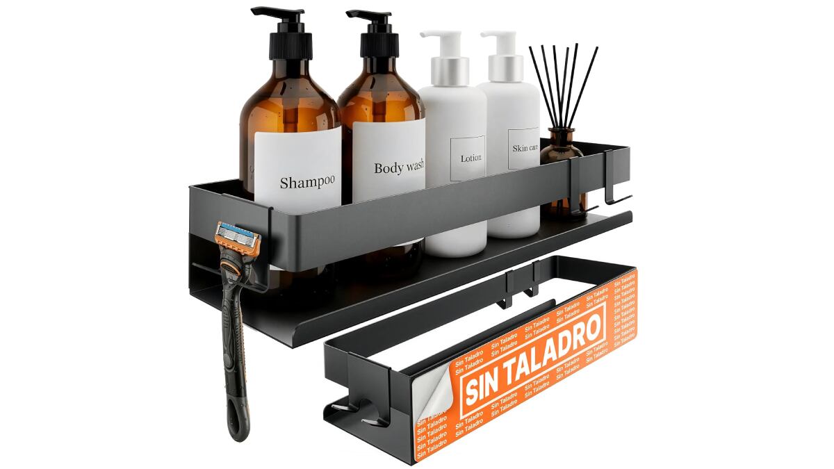 Estantería de acero inoxidable para la pared del baño.