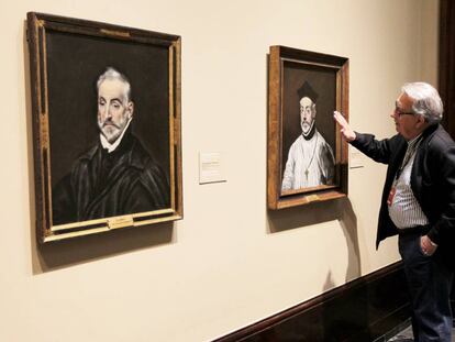 Imagen con los dos retratos pintados por El Greco que se exhiben en el Bellas Artes de Bilbao.