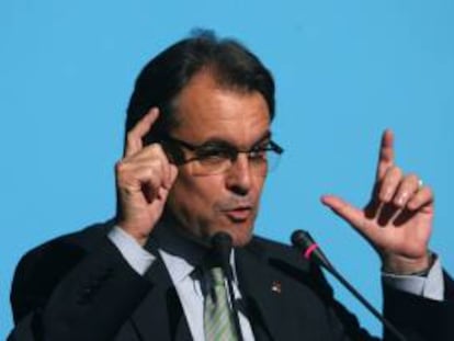 El President de la Generalitat, Artur Mas, se dirige a los asistentes al acto central de conmemoración del 125 aniversario de la Cámara de Comercio de Tarragona, celebrado esta noche en el Palau Firal i de Congressos de Tarragona.