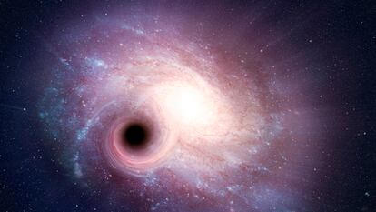 Artist's impression of a black hole in a spiral galaxy.