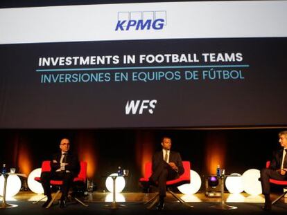 Juan José Cano, socio de KPMG;Javier Gómez, director general de LaLiga;Maheta Molango, consejero delegado del Mallorca, y Miguel ÁngelGil, consejero delegado del Atlético de Madrid.