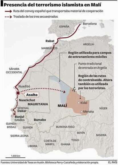 Al Qaeda en el Magreb ha reivindicado el secuestro en Mauritania de tres cooperantes que habrían sido trasladados al país vecino.