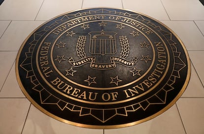 Emblem of the Federal Bureau of Investigation (FBI), at the agency's headquarters in Washington.