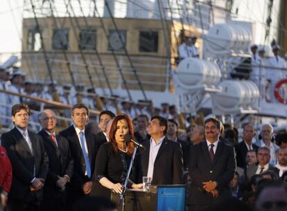 Cristina Fernández recibió la fragata Libertad en enero junto a su gobierno. 