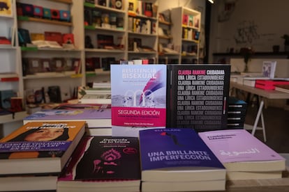 Algunos de los títulos que se pueden comprar en la recién inaugurada librería de Lavapiés.