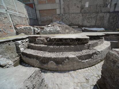 Imagen frontal del templo de Eh&eacute;catl, en ciudad de M&eacute;xico 