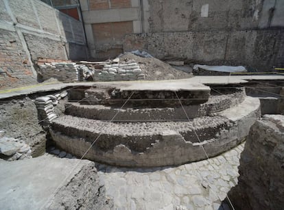 Imagen frontal del templo de Ehécatl, en ciudad de México