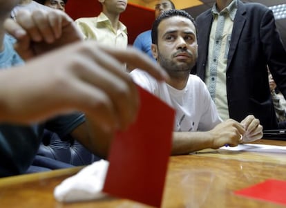 Mahmud Badr, l&iacute;der de Tamarod, e 29 de junio, antes del golpe. 