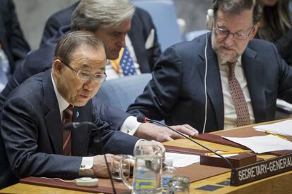 Mariano Rajoy (derecha) junto a Ban Ki-moon (izquierda) el entonces secretario general de la ONU en diciembre de 2016. 