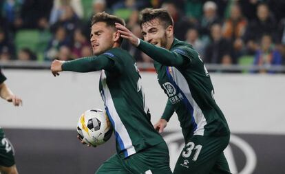 Melendo marca el primer gol del Espanyol en Bulgaria.