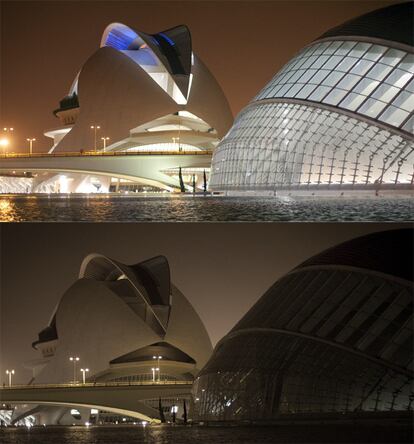 La Ciudad de las Artes de Valencia, antes y después del apagón.