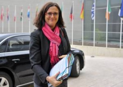 La comisaria europea de Interior, Cecilia Malmström, a su llegada a un pleno del Consejo. EFE/archivo