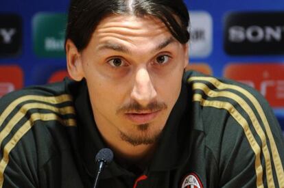 Zlatan Ibrahimovic, en la rueda de prensa previa al partido con el Barcelona